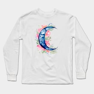 Watercolor Floral Moon Long Sleeve T-Shirt